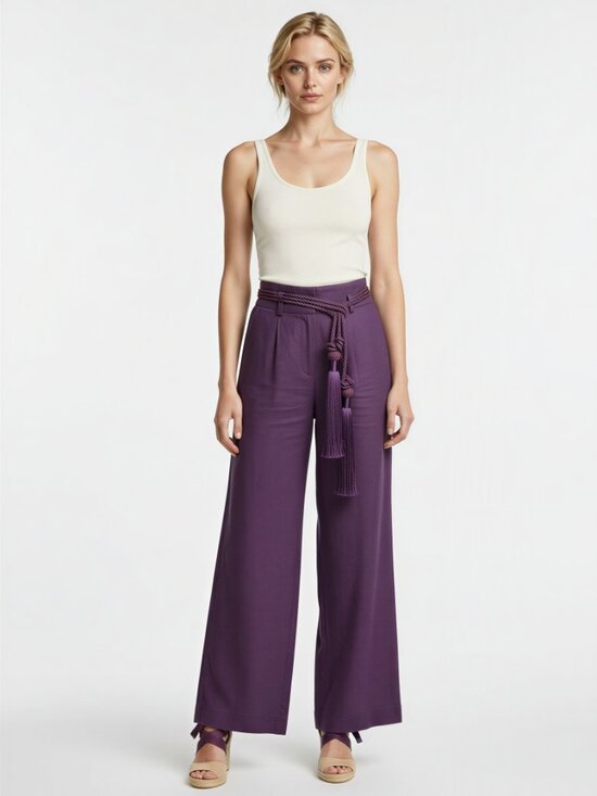 Purple double braided rope silky tassel chord tie belt main image 5
